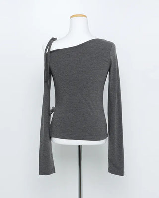 Asymmetrical Off-Shoulder Ribbon T-Shirt