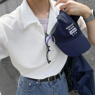 minimal open collar tee