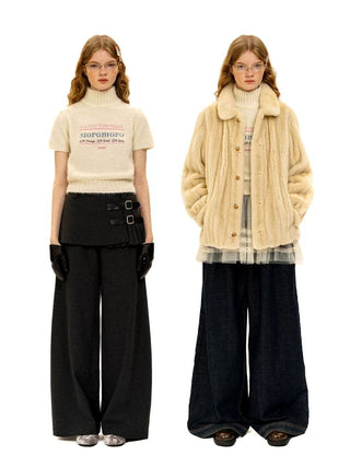 [Moromoro2] Alpaca Blend Logo Embroidered Mock Neck  Knit