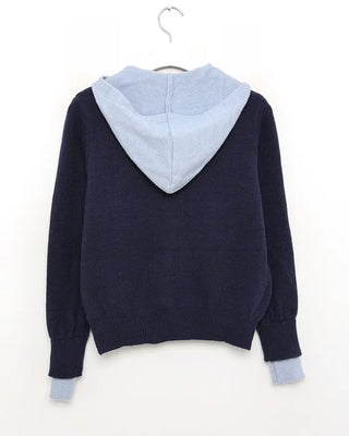 Layered knit hooded cardigan