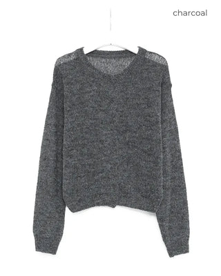 Round neck alpaca knit cardigan