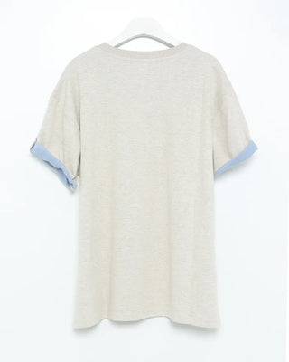 (Unisex) Roll-up Point Bi-color Short-Sleeve T-Shirt