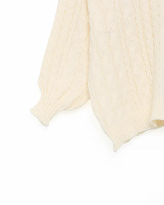 V-neck Cable Balloon Sleeve Long Knit