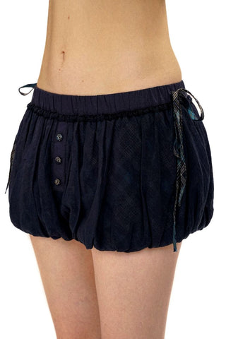 [Moromoro2] Plaid Patchwork Mesh Bud  Shorts