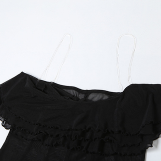 Ruffle u neck mesh solid cami maxi dress