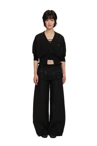 [Moromoro2] Tencel Linen Blend Lace Trim V-Neck  Cardigan