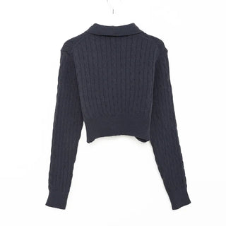 Button-collar knit and skirt set