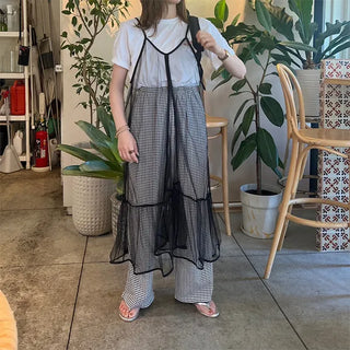 See-through layered long camisole dress