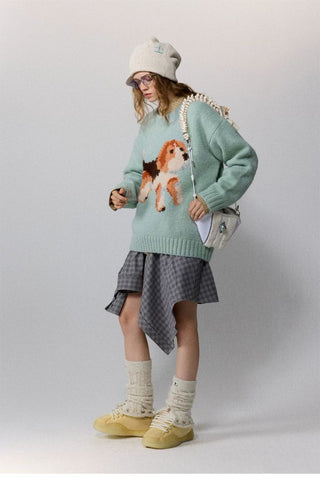[Monterest] Relaxed Fit Dog Pattern Knit Sweater