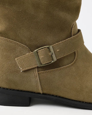 Belt-point mid-calf boots