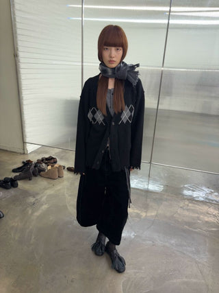 [NeverSeez] Flocked Cropped Wide Leg Jeans