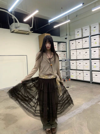 [NeverSeez] Pleated Layered Mesh Cami Dress