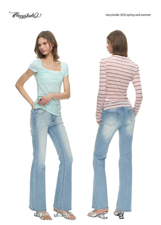 [NECY] Light Washed Flare Jeans