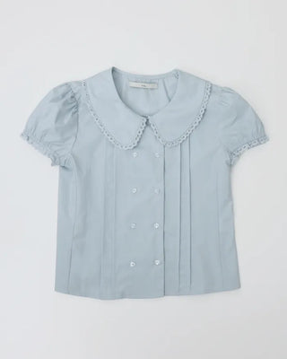 [6th Re-release] (ORIGINAL) Heart Button Lace Puff Blouse