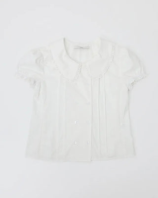 [6th Re-release] (ORIGINAL) Heart Button Lace Puff Blouse
