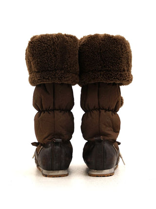 [Moromoro2] Furry Ball Patchwork Leather Boxing  Boots