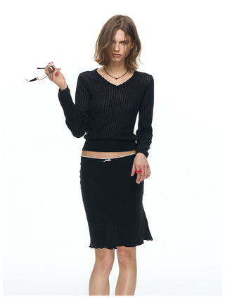 [NECY] Black Satin Fishtail Midi Skirt