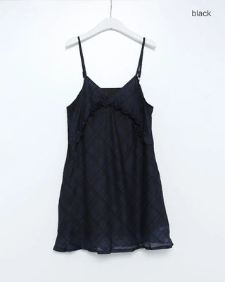Frilled check camisole mini dress
