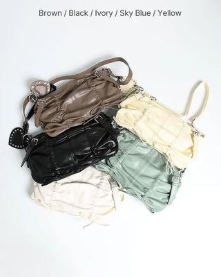 Square Shirring & Heart Keyring Set Shoulder Bag