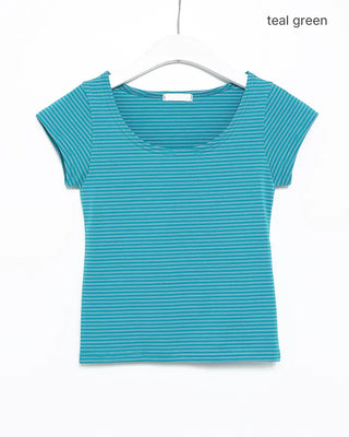 U-neck striped short-sleeved T-shirt