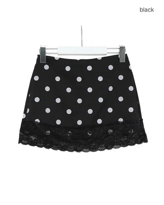Polka dot lace mini skirt