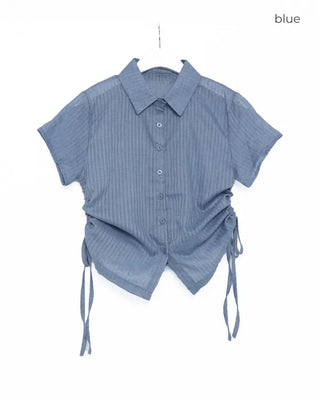 Weighted Shirring Point Short-Sleeve Crop Shirt