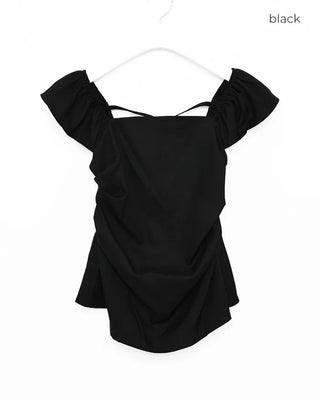 Frilled square neck shirred blouse