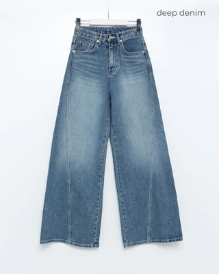 Diagonal slit cotton denim pants