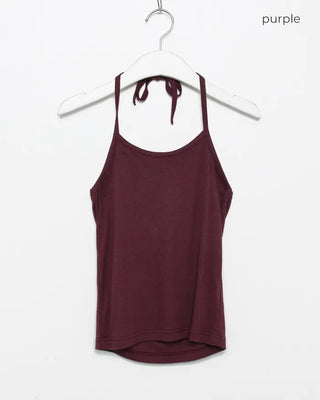 Round neck striped halter neck ribbed camisole