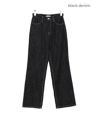 Stitched black straight denim pants
