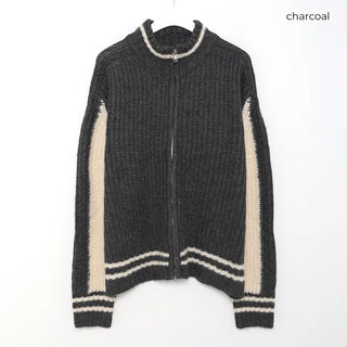 (Unisex) Two-tone knitwear zip-up
