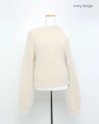 Asymmetrical cropped shaggy knit