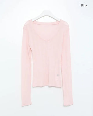 V-neck sheer long-sleeve knit