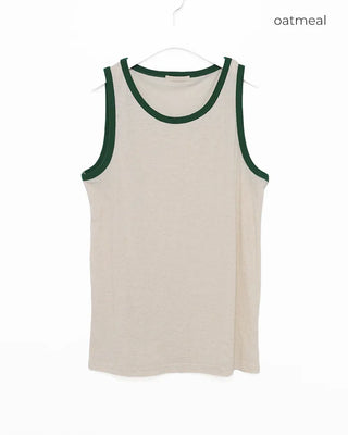 Color-block linen sleeveless top