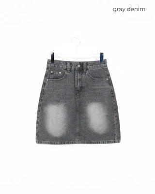 Washed denim midi skirt