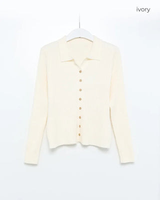 Ribbed collar button slim cardigan