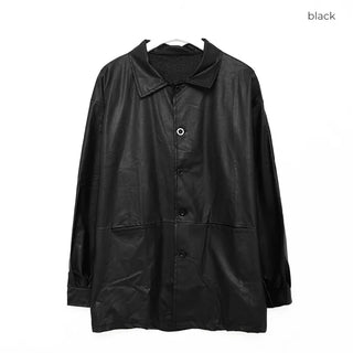 Faux leather long shirt jacket