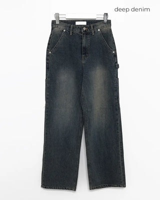 Side pocket loop straight denim pants