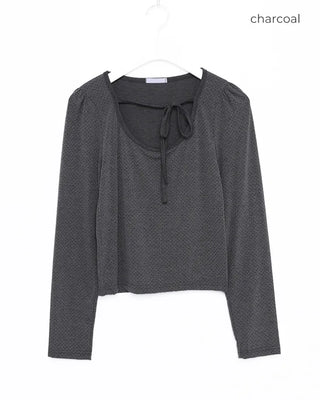 Jewel Neck String Dot Long T-Shirt