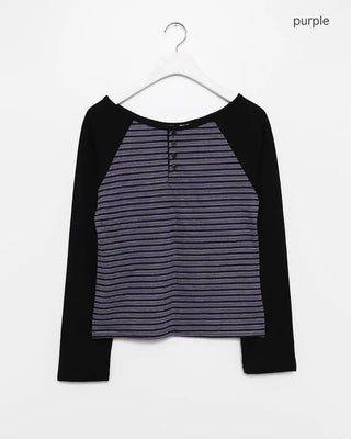 Striped raglan henley t-shirt