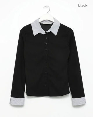Shirt-layered button cardigan