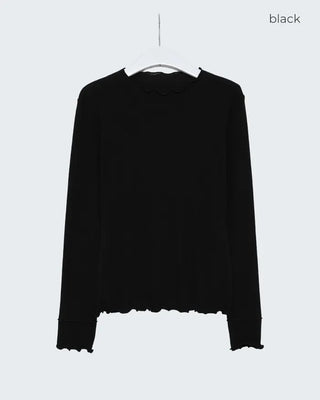 See-through frill neck long-sleeve T-shirt