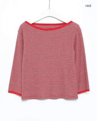 Border Slash Neck Cropped Sleeve T-Shirt