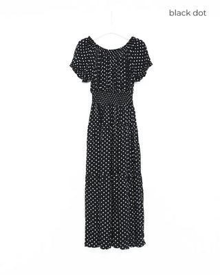 Off-shoulder tiered long dress