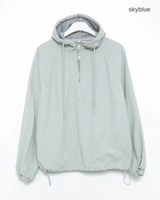 Melange-lined nylon hooded anorak