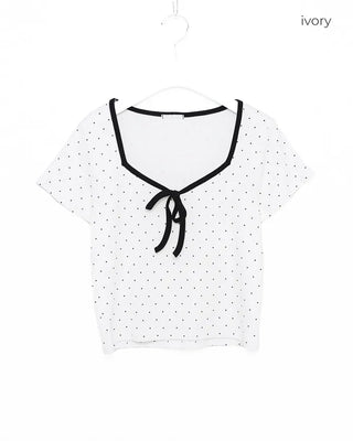 Two-tone ribbon dot T-shirt