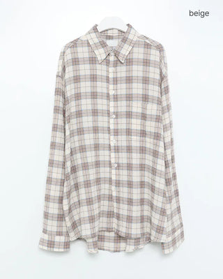 Oversized seersucker check long-sleeved shirt