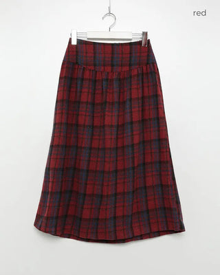 Elastic waist checkered long skirt
