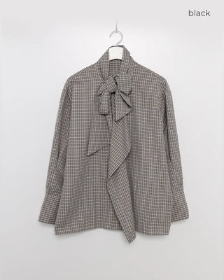 Big Ribbon Tie Check Blouse