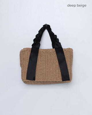 Shirring top handle rattan bag